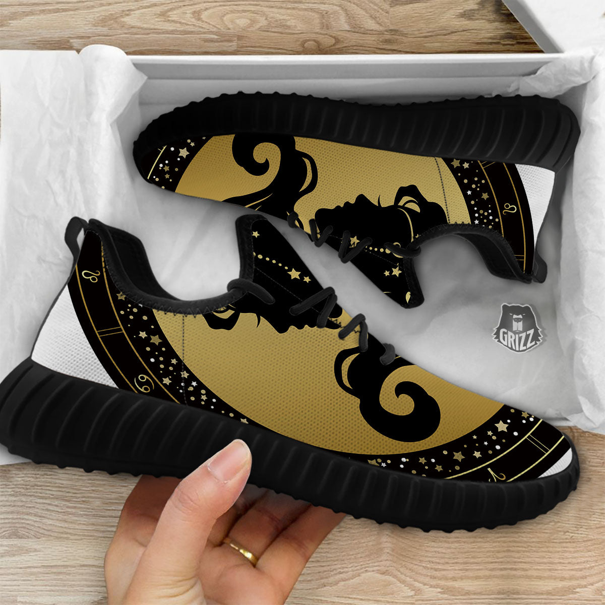 Virgo Sign Black And Gold Print Black Walking Shoes-grizzshop