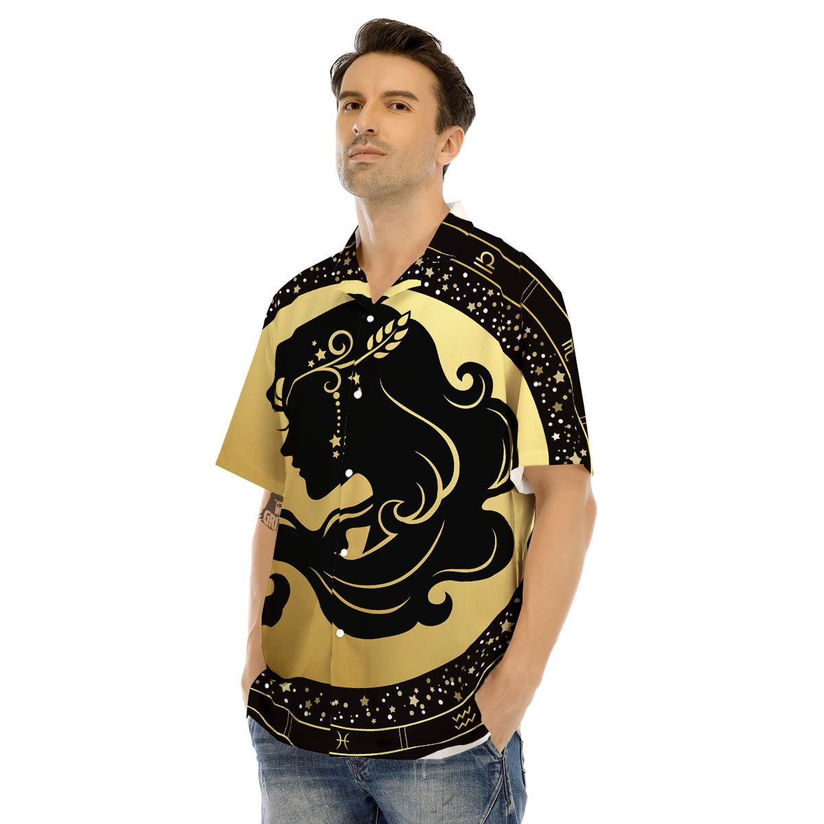 Virgo Sign Black And Gold Print Men's Hawaiian Shirt-grizzshop