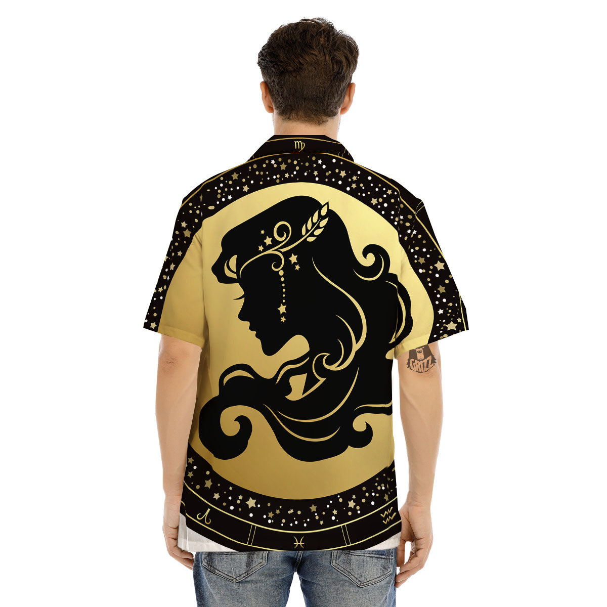Virgo Sign Black And Gold Print Men's Hawaiian Shirt-grizzshop