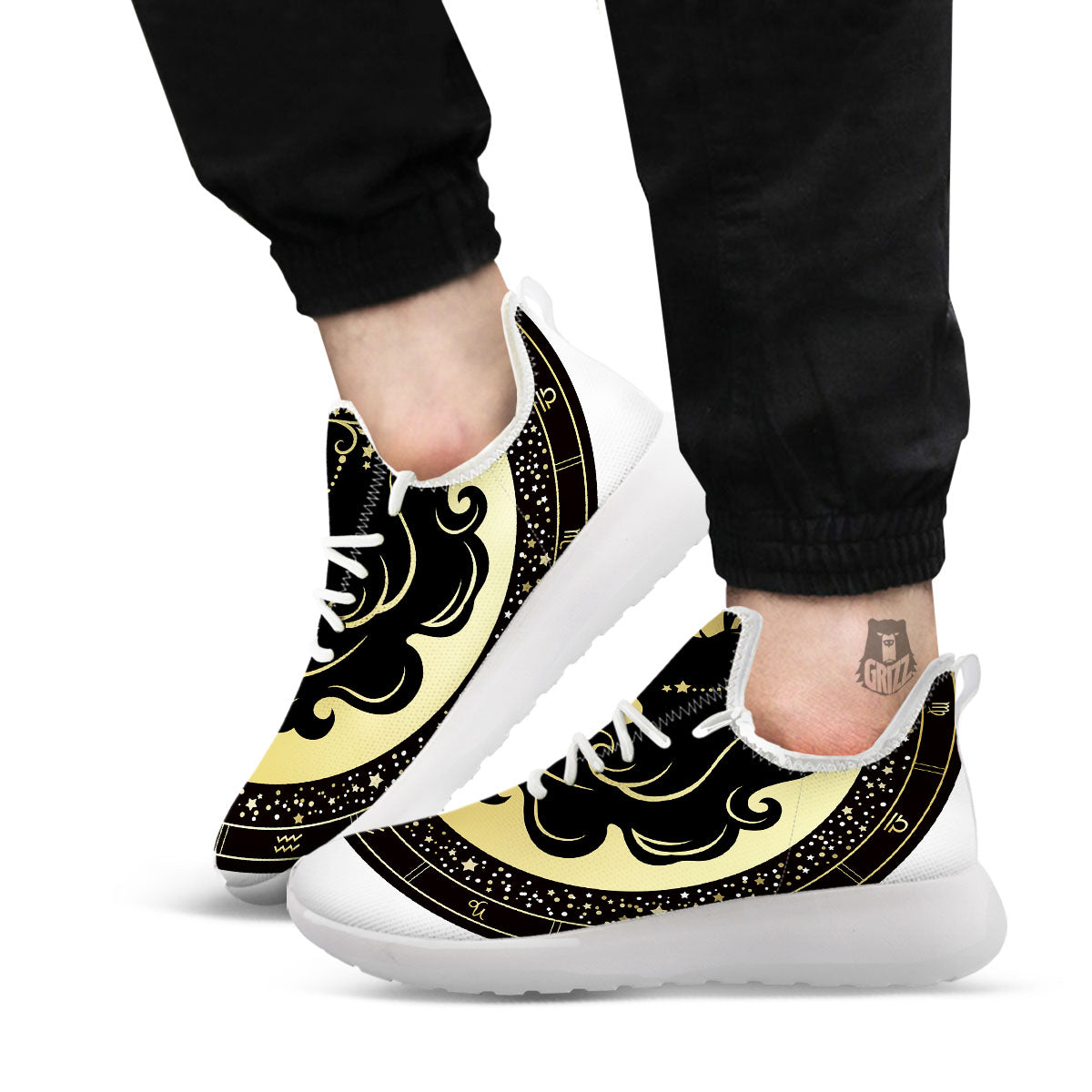 Virgo Sign Black And Gold Print White Athletic Shoes-grizzshop