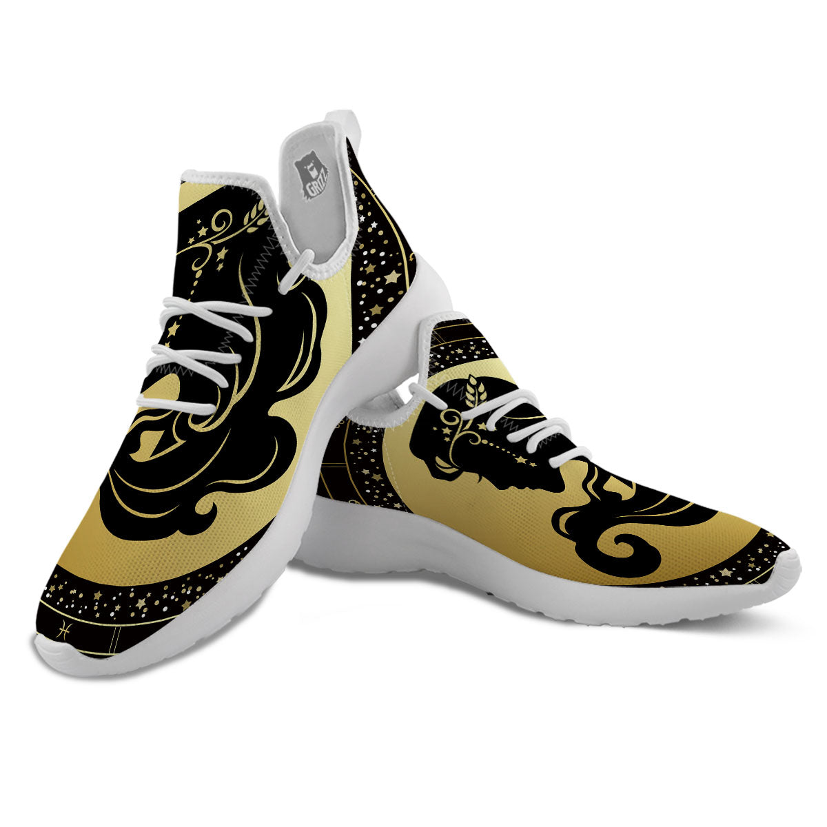 Virgo Sign Black And Gold Print White Athletic Shoes-grizzshop