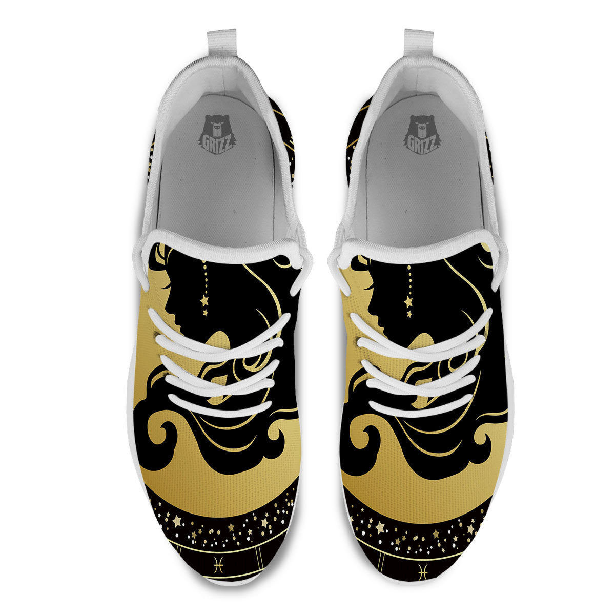 Virgo Sign Black And Gold Print White Athletic Shoes-grizzshop