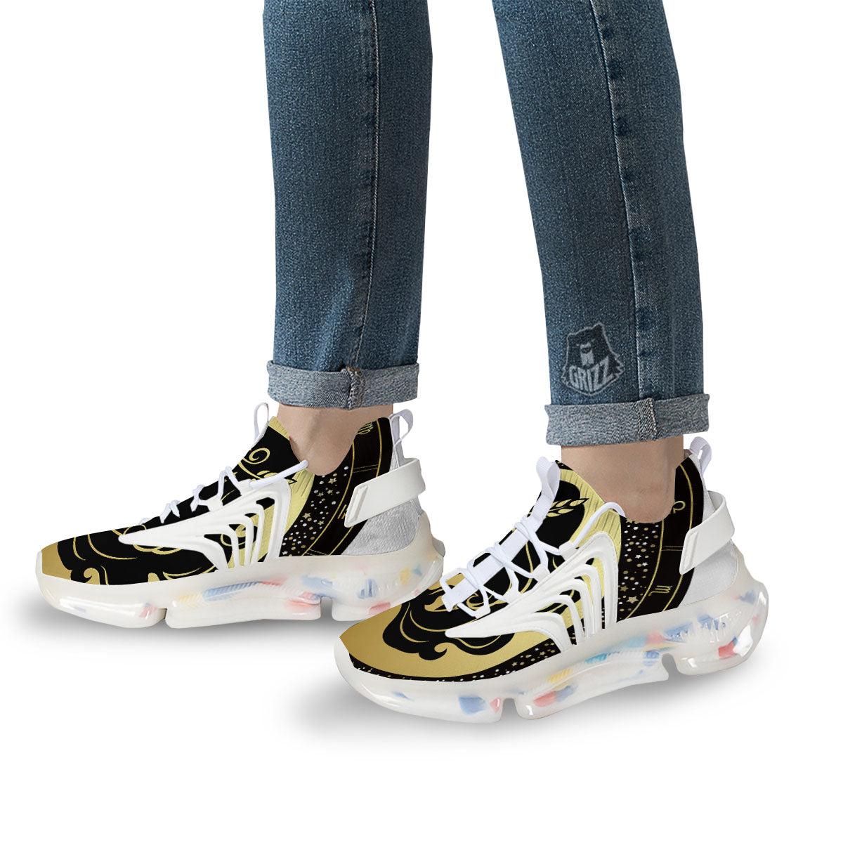 Virgo Sign Black And Gold Print White Gym Shoes-grizzshop