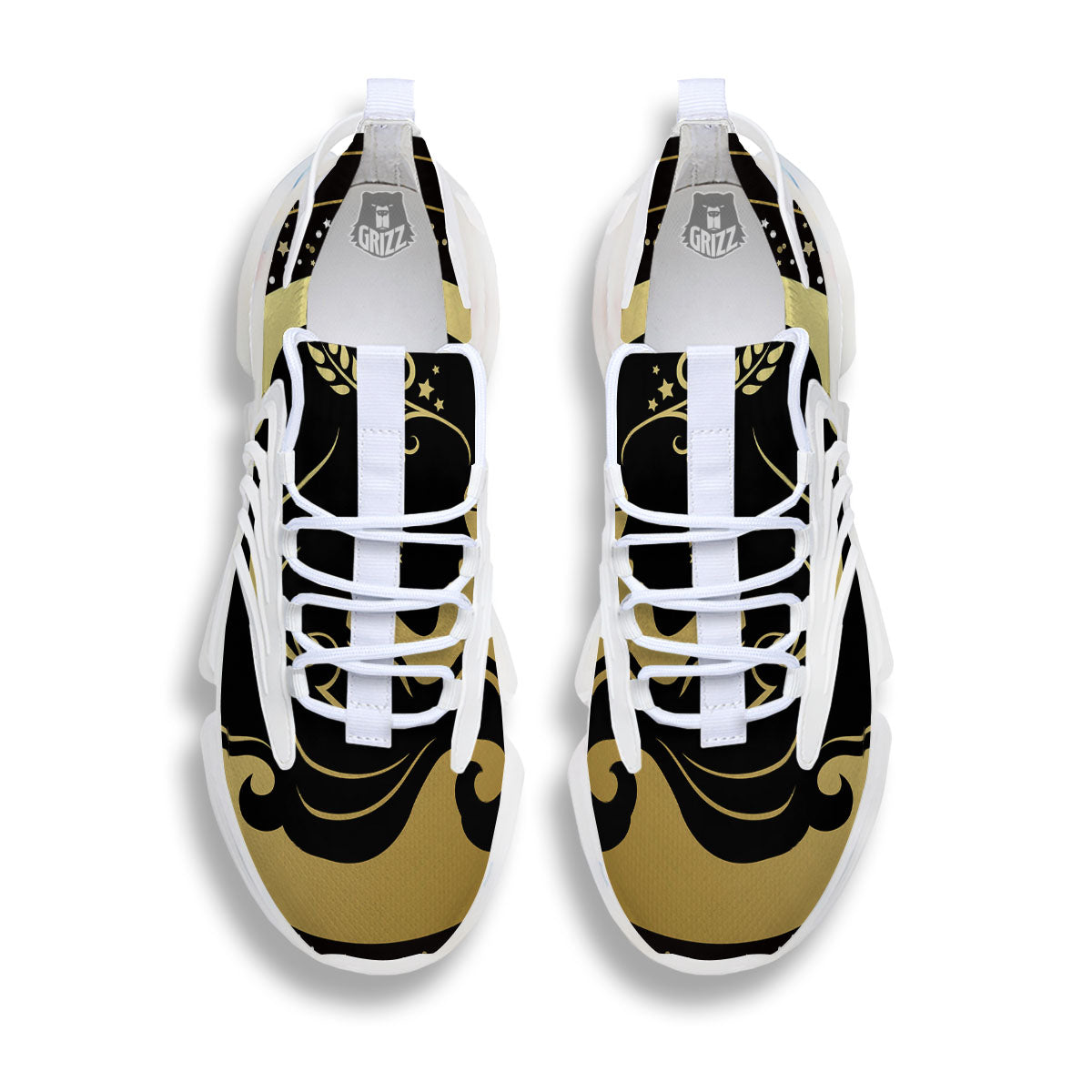 Virgo Sign Black And Gold Print White Gym Shoes-grizzshop
