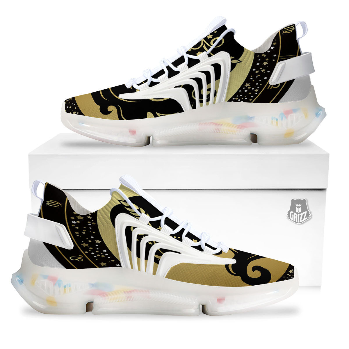 Virgo Sign Black And Gold Print White Gym Shoes-grizzshop