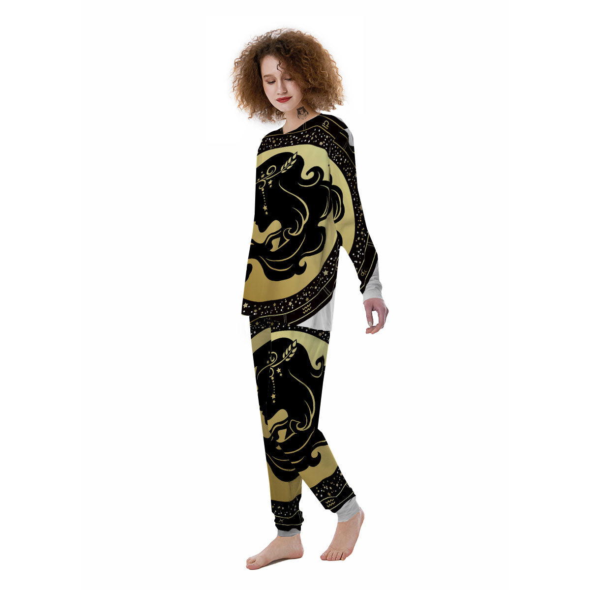 Virgo Sign Black And Gold Print Women's Pajamas-grizzshop