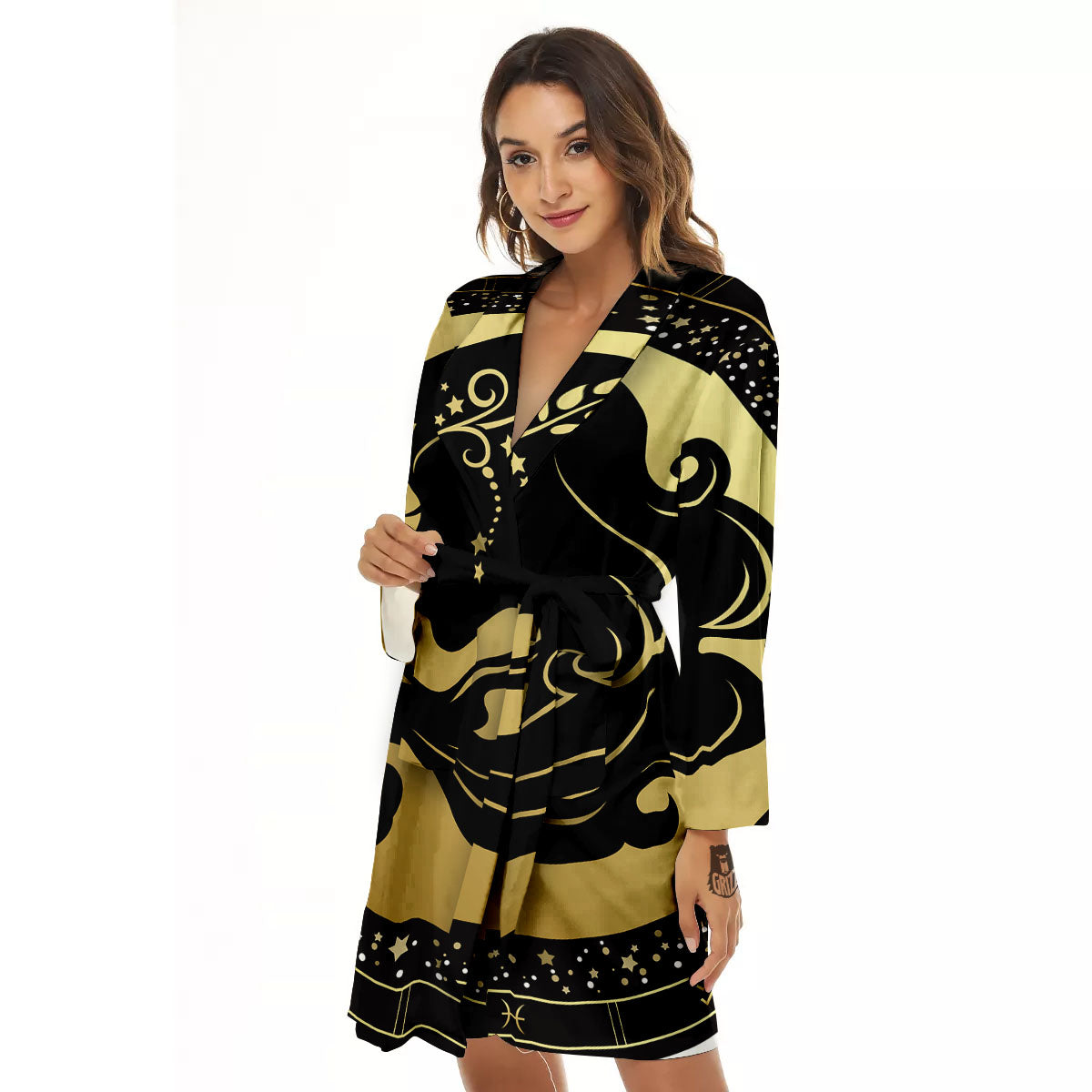 Virgo Sign Black And Gold Print Women's Robe-grizzshop