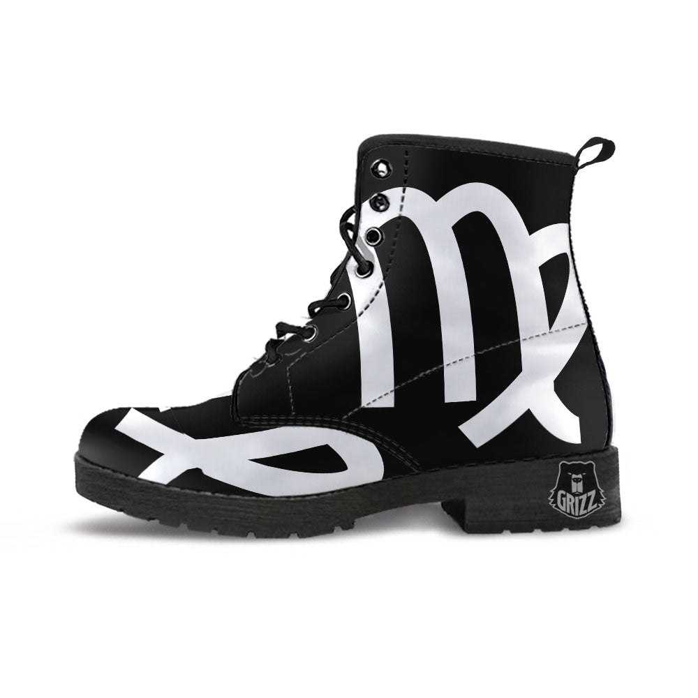 Virgo Sign White And Black Print Leather Boots-grizzshop