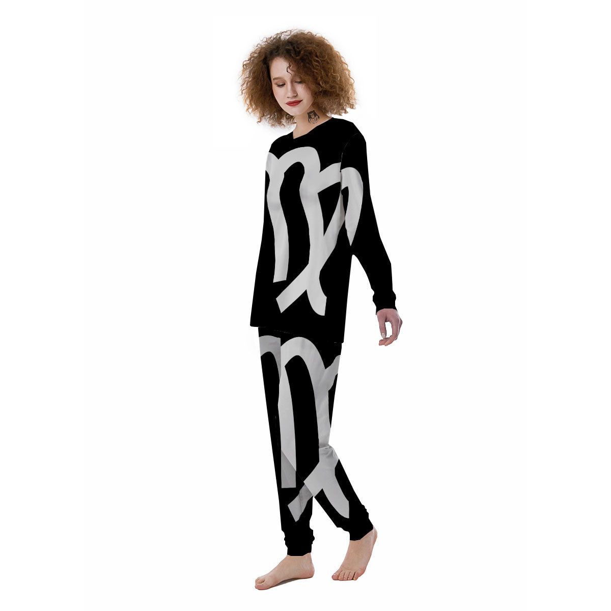 Virgo Sign White And Black Print Women's Pajamas-grizzshop