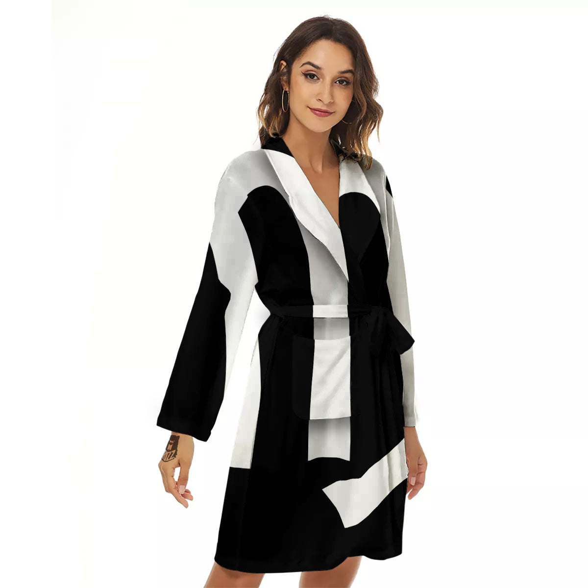 Virgo Sign White And Black Print Women's Robe-grizzshop