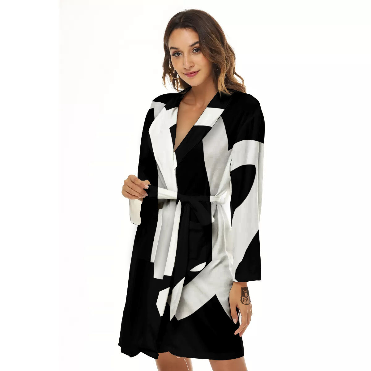 Virgo Sign White And Black Print Women's Robe-grizzshop