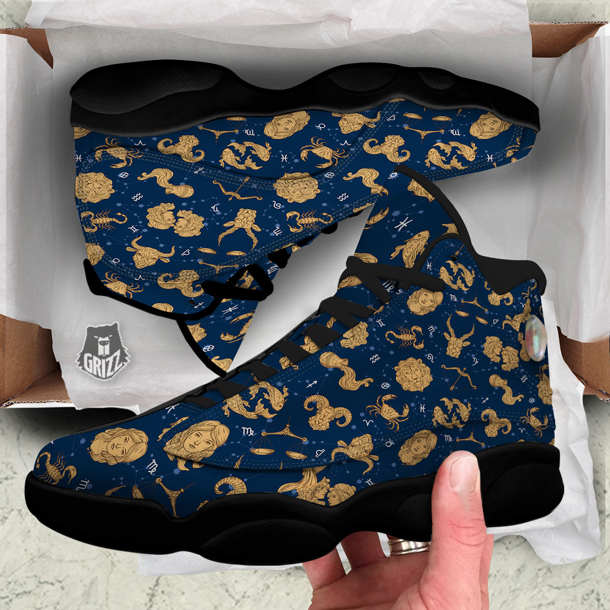 Virgo Zodiac Purple Print Pattern Black Basketball Shoes-grizzshop