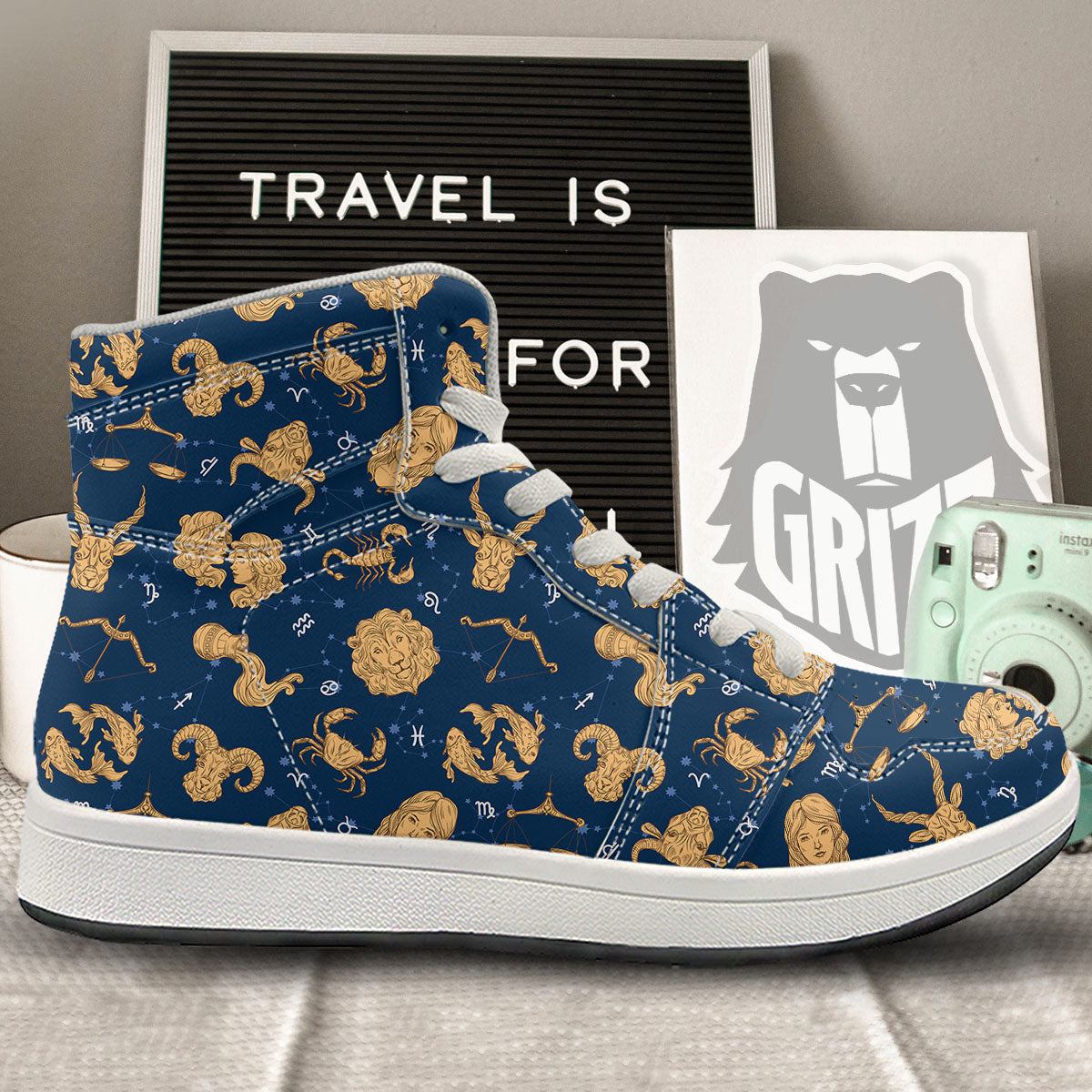 Virgo Zodiac Purple Print Pattern High Top Sneakers-grizzshop