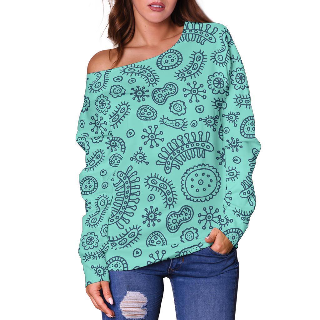 Virus Bacteria Pattern Print Women Off Shoulder Sweatshirt-grizzshop