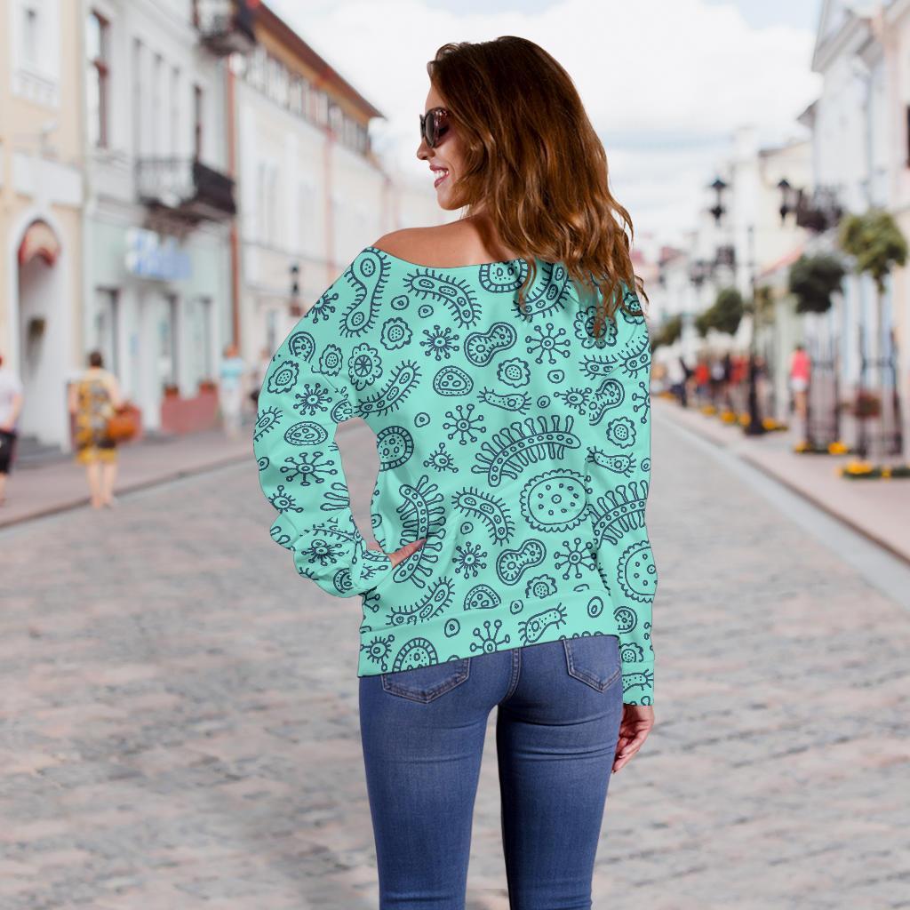 Virus Bacteria Pattern Print Women Off Shoulder Sweatshirt-grizzshop