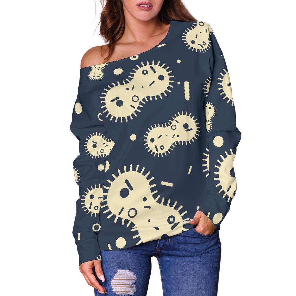 Virus Bacteria Print Pattern Women Off Shoulder Sweatshirt-grizzshop