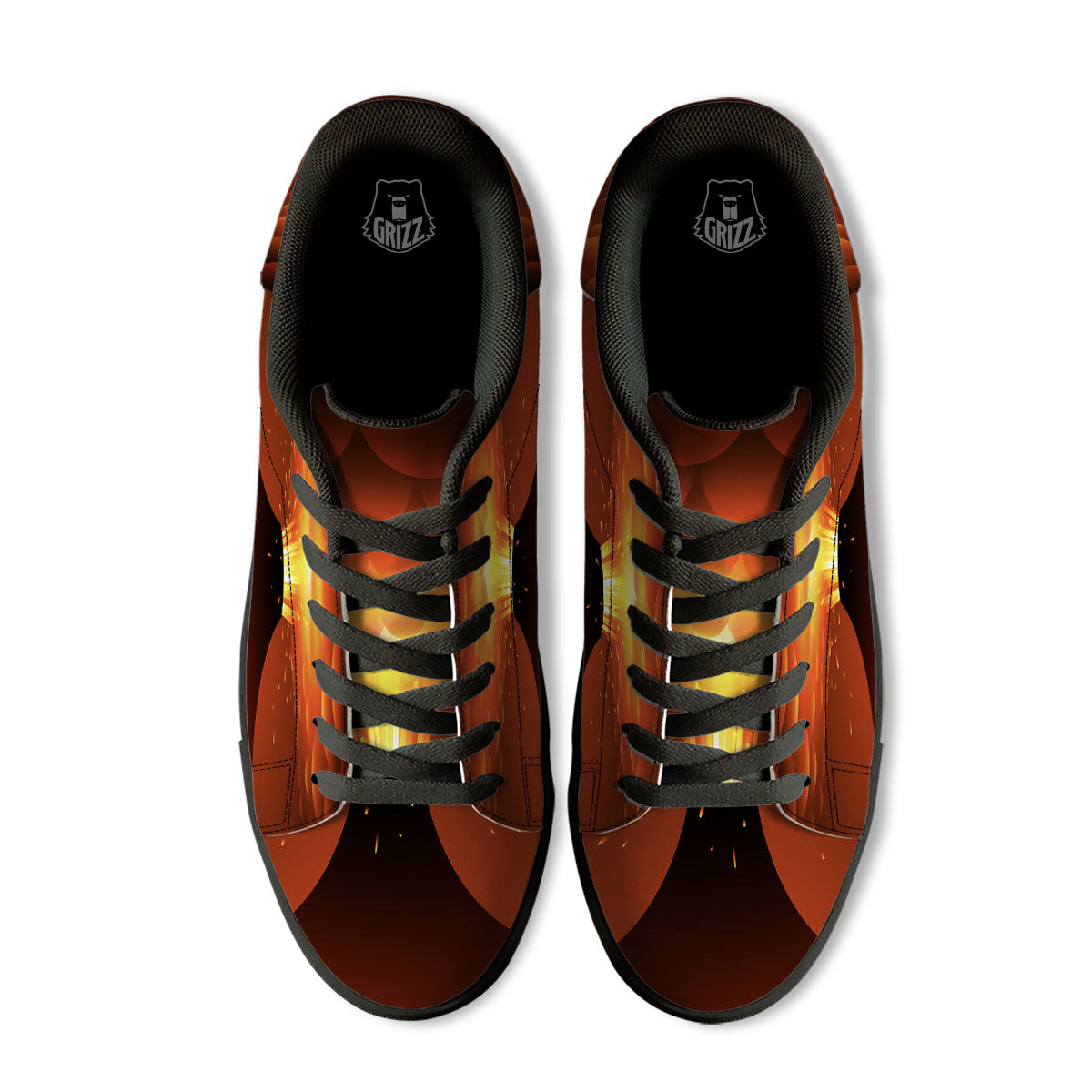 Volcano Erupt Print Black Low Top Sneakers-grizzshop