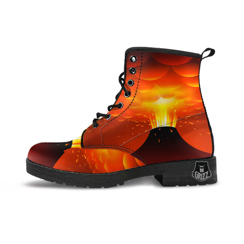 Volcano Erupt Print Leather Boots-grizzshop
