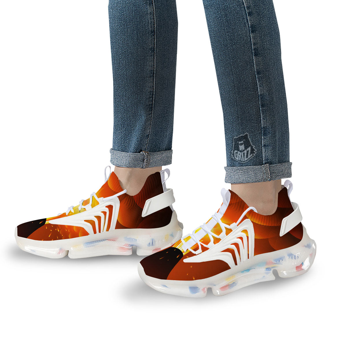 Volcano Erupt Print White Gym Shoes-grizzshop