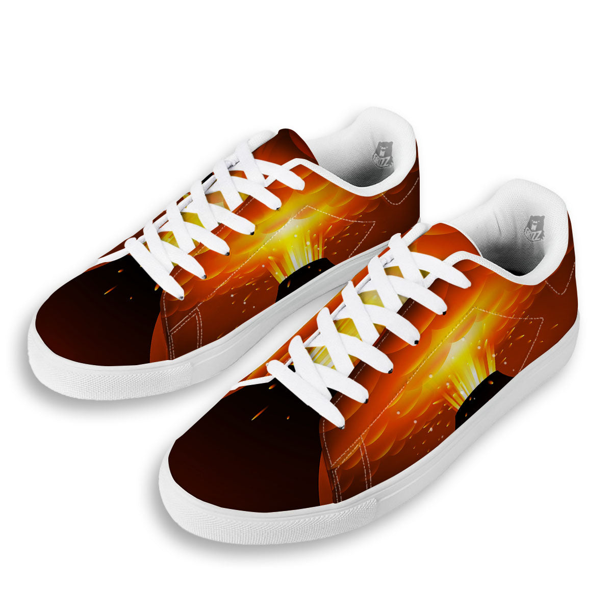 Volcano Erupt Print White Low Top Sneakers-grizzshop