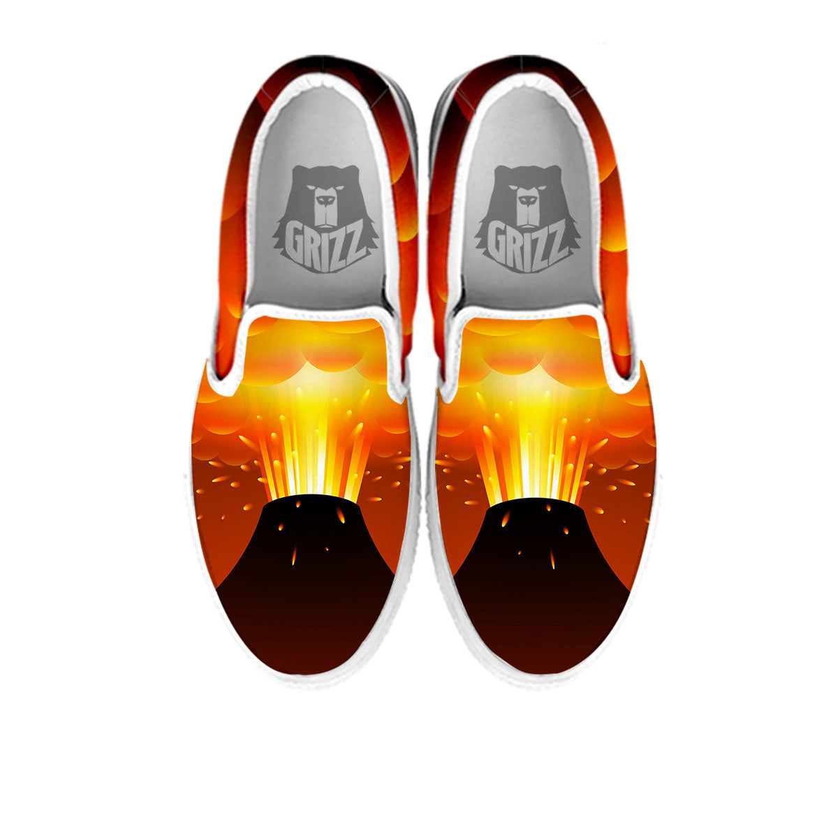 Volcano Erupt Print White Slip On Shoes-grizzshop