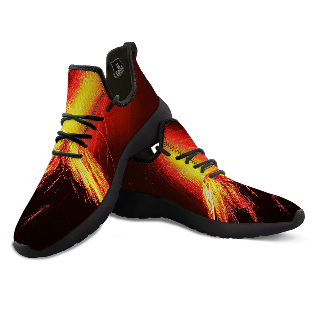 Volcano On Fire Print Black Athletic Shoes-grizzshop