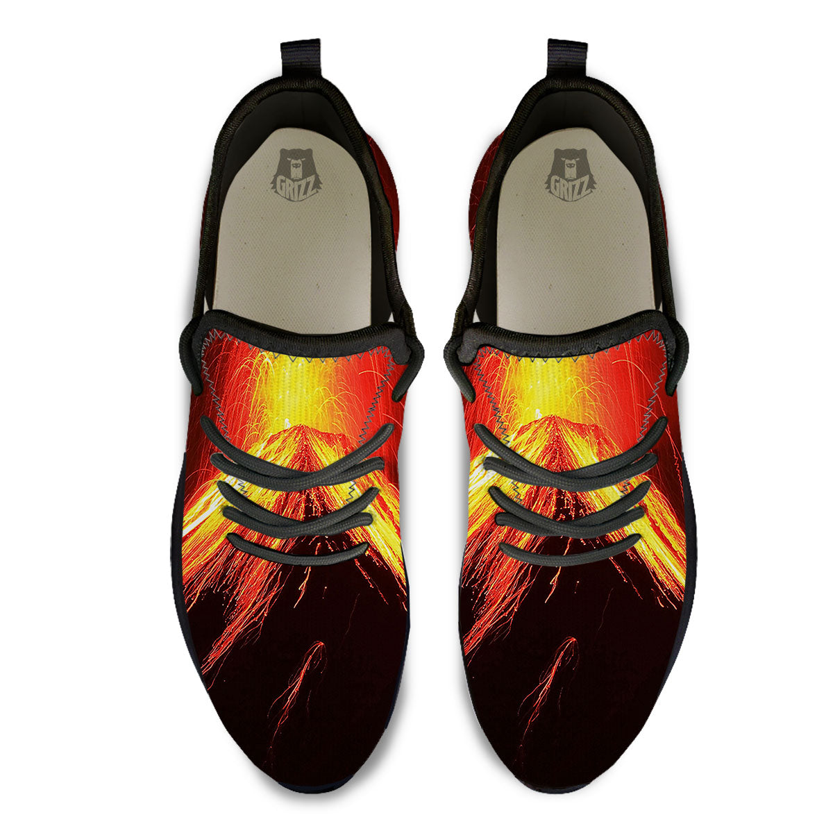 Volcano On Fire Print Black Athletic Shoes-grizzshop