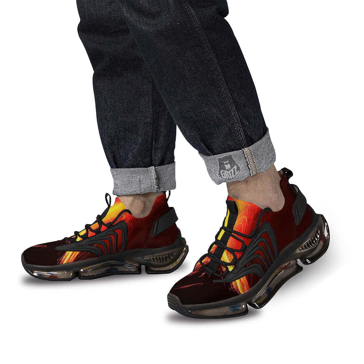Volcano On Fire Print Black Gym Shoes-grizzshop