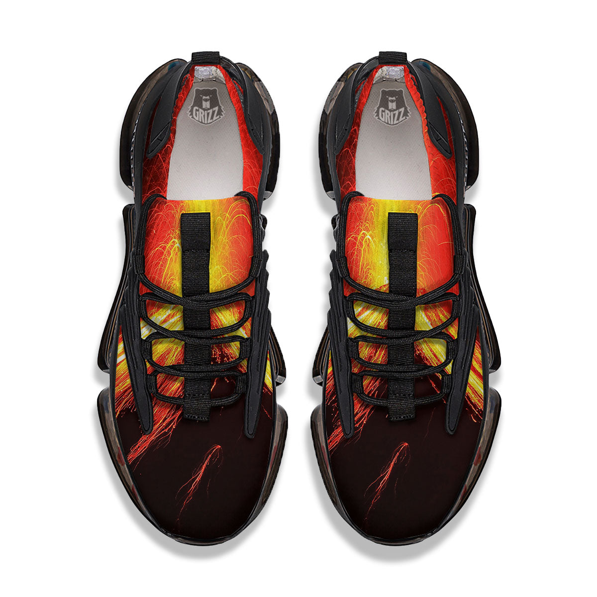 Volcano On Fire Print Black Gym Shoes-grizzshop