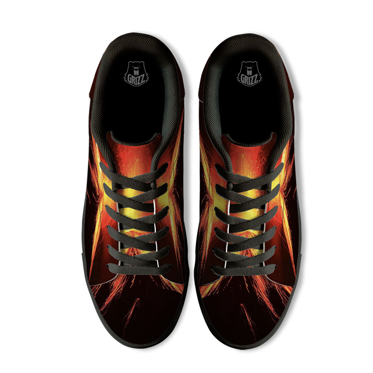 Volcano On Fire Print Black Low Top Sneakers-grizzshop
