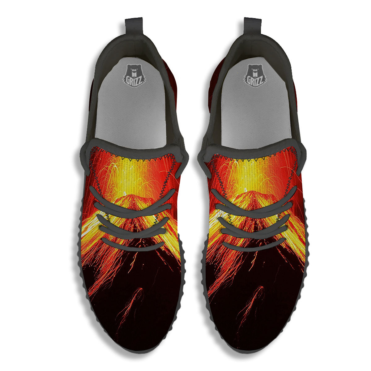 Volcano On Fire Print Black Walking Shoes-grizzshop