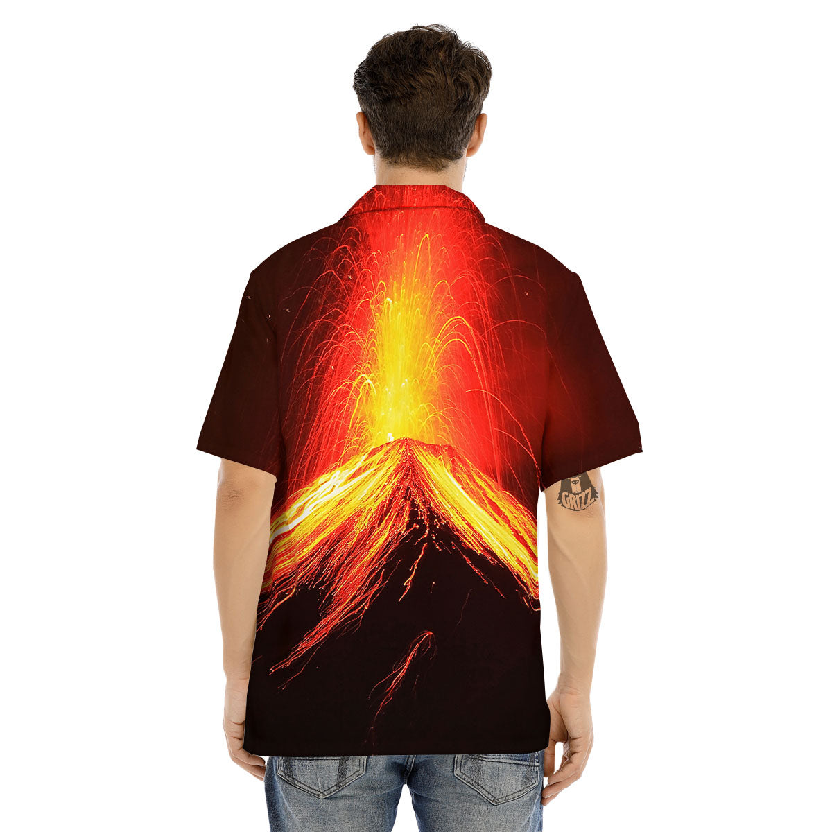 Volcano On Fire Print Men's Hawaiian Shirt-grizzshop