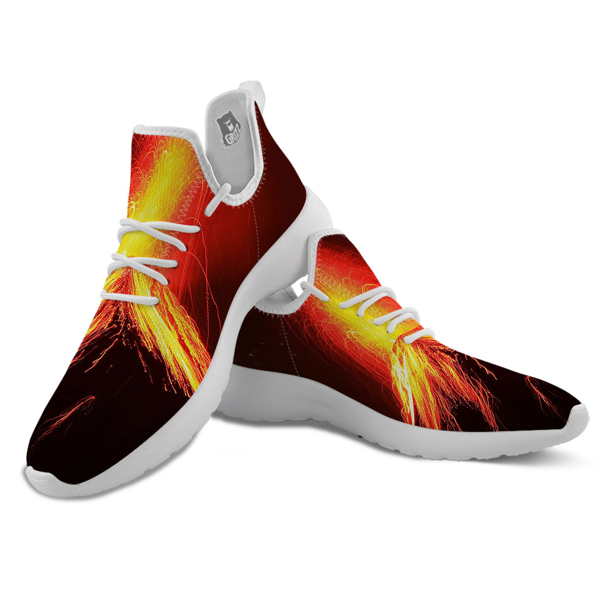 Volcano On Fire Print White Athletic Shoes-grizzshop
