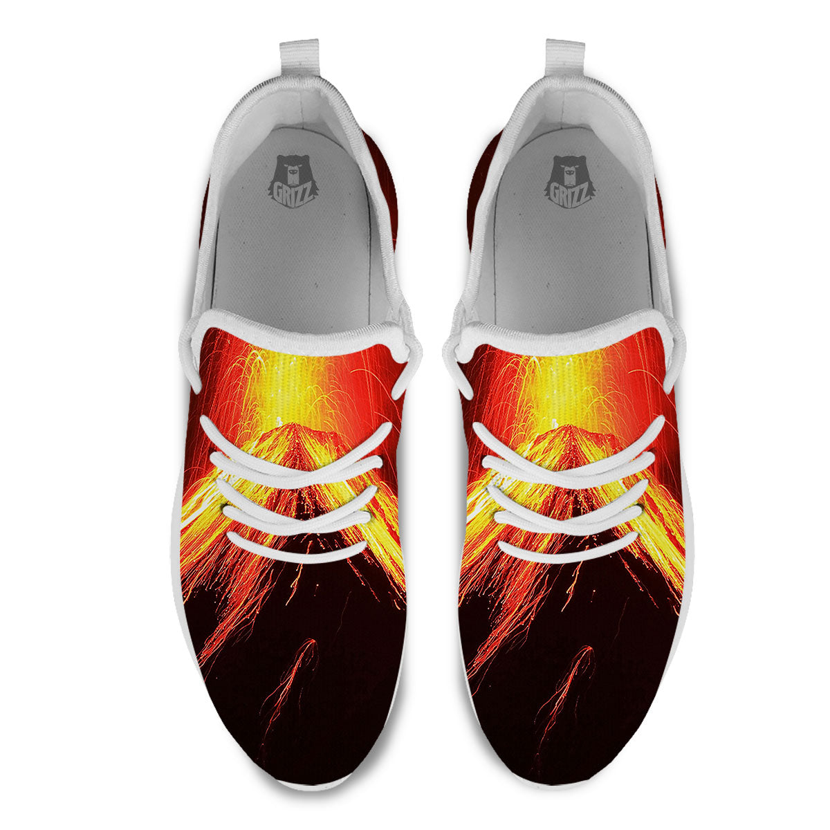 Volcano On Fire Print White Athletic Shoes-grizzshop