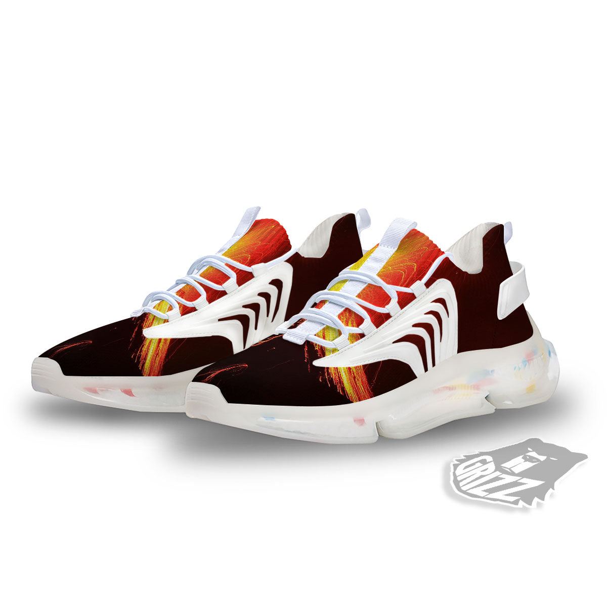 Volcano On Fire Print White Gym Shoes-grizzshop