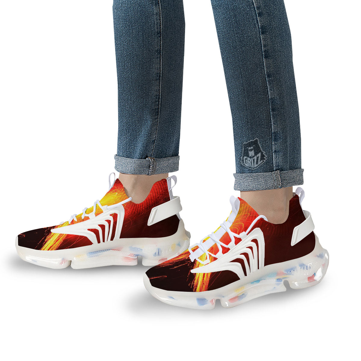 Volcano On Fire Print White Gym Shoes-grizzshop