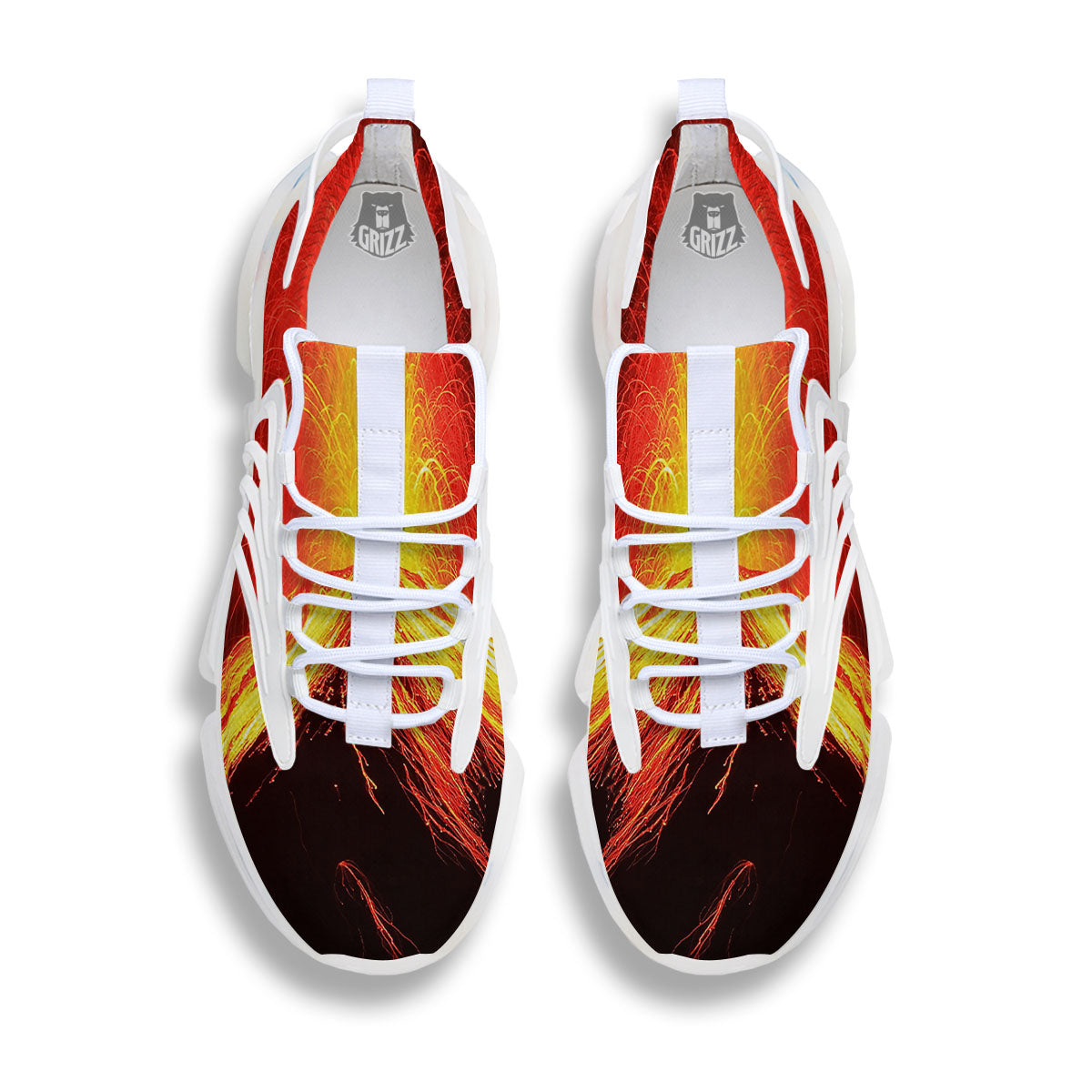 Volcano On Fire Print White Gym Shoes-grizzshop