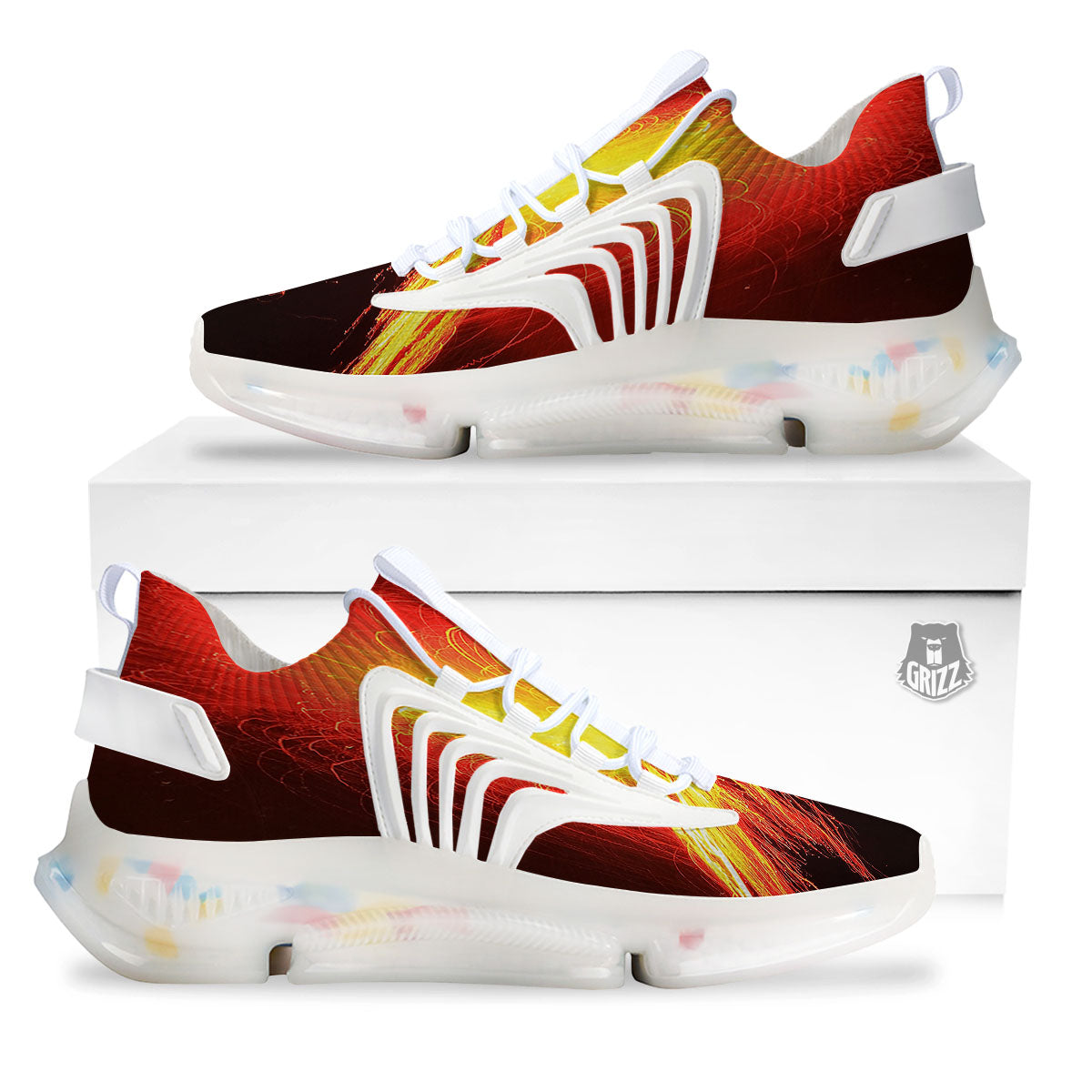 Volcano On Fire Print White Gym Shoes-grizzshop