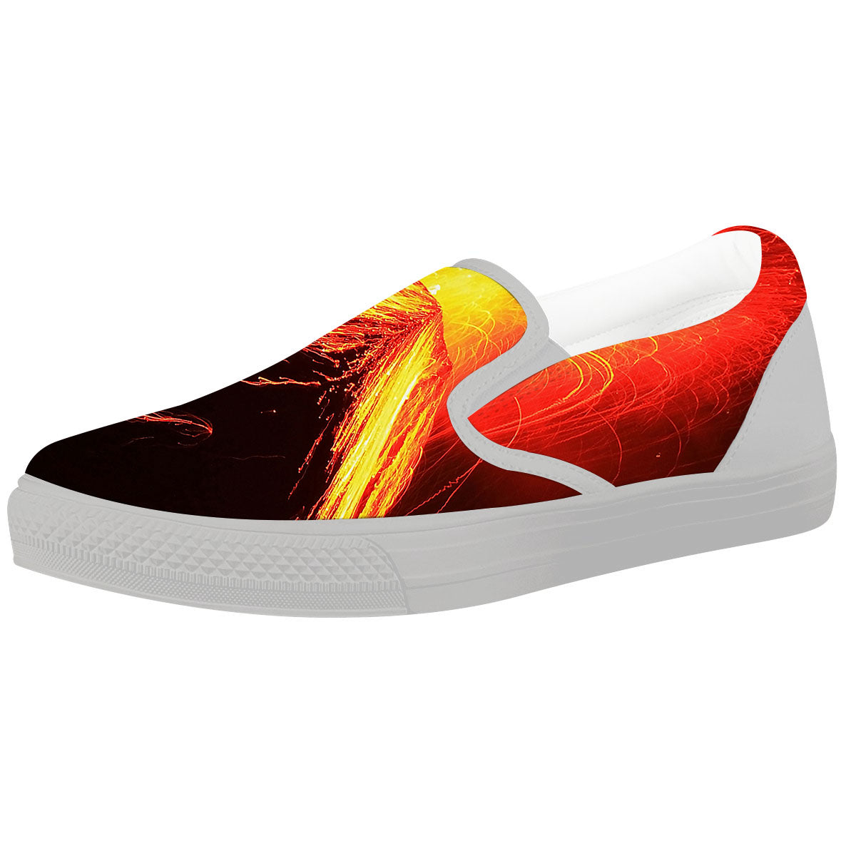 Volcano On Fire Print White Slip On Shoes-grizzshop