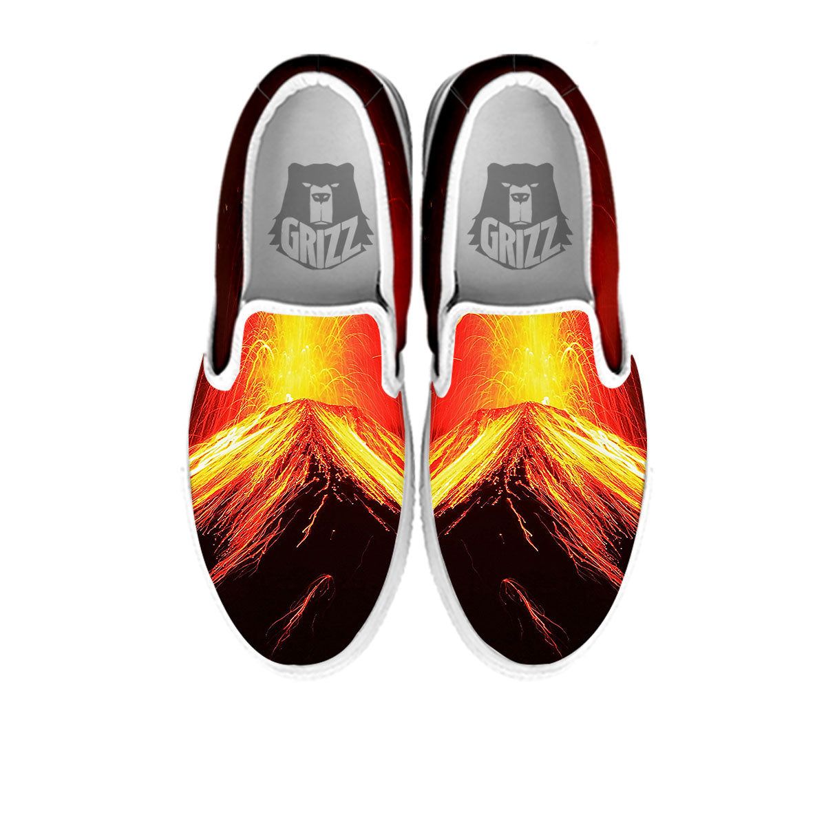 Volcano On Fire Print White Slip On Shoes-grizzshop