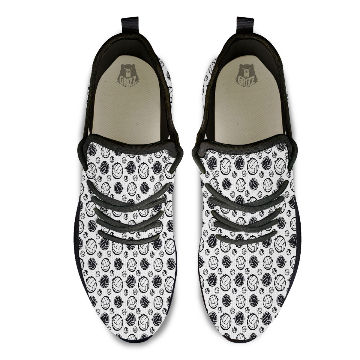 Volleyball White And Black Print Pattern Black Athletic Shoes-grizzshop