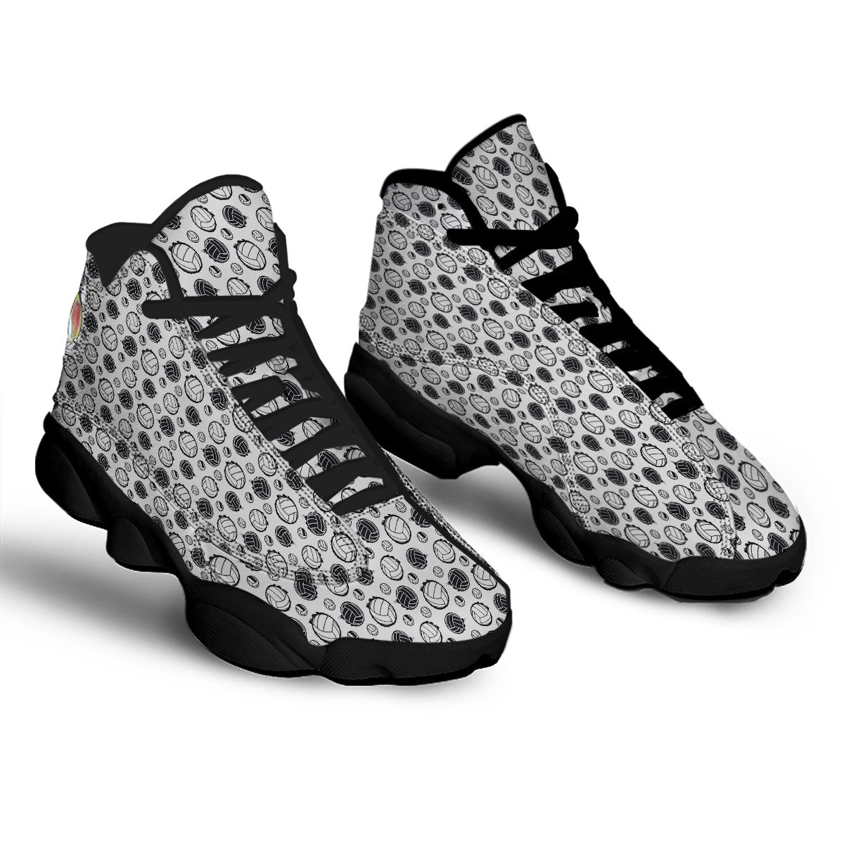 Volleyball White And Black Print Pattern Black Basketball Shoes-grizzshop