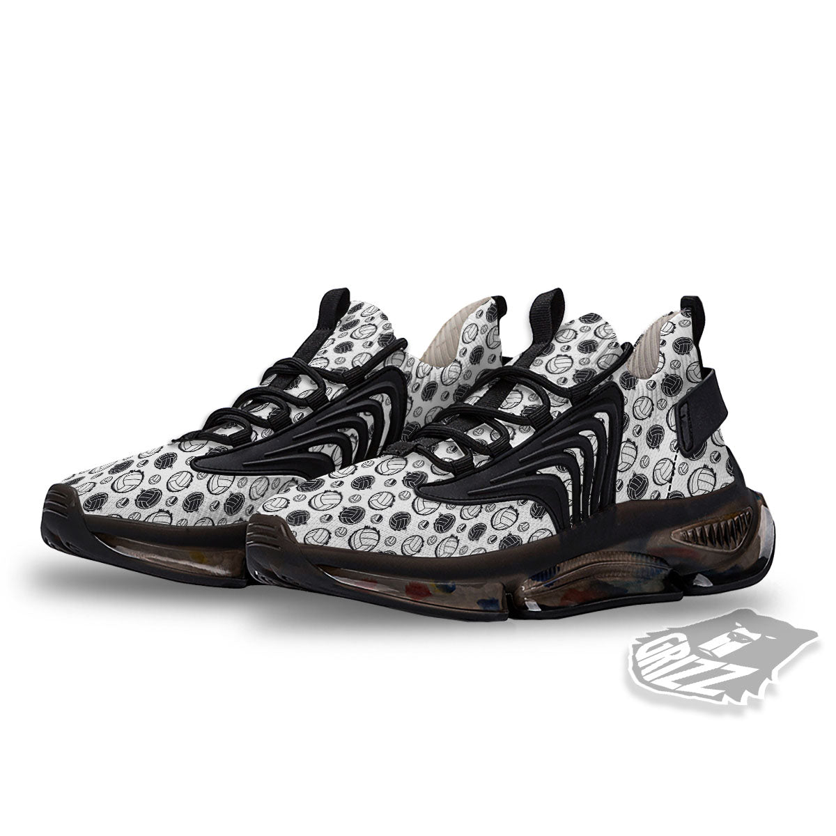Volleyball White And Black Print Pattern Black Gym Shoes-grizzshop