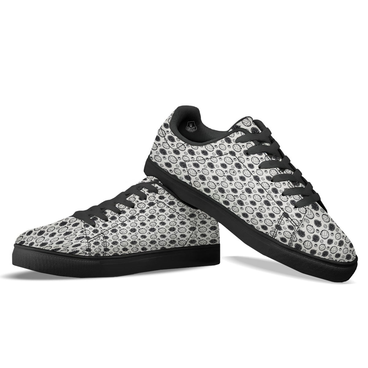 Volleyball White And Black Print Pattern Black Low Top Sneakers-grizzshop