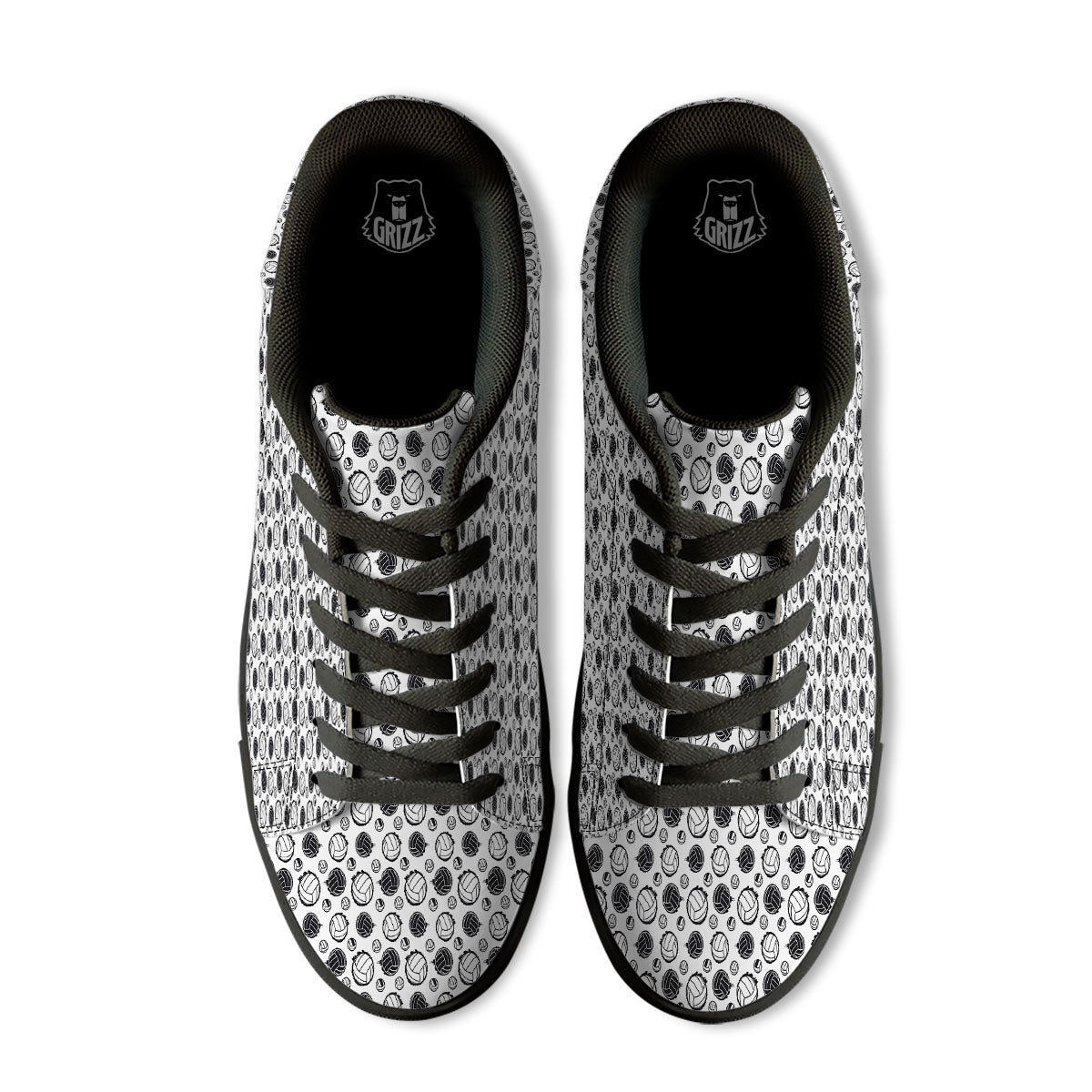 Volleyball White And Black Print Pattern Black Low Top Sneakers-grizzshop