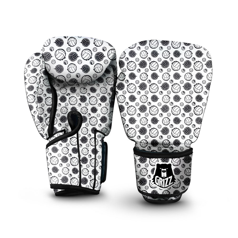 Volleyball White And Black Print Pattern Boxing Gloves-grizzshop