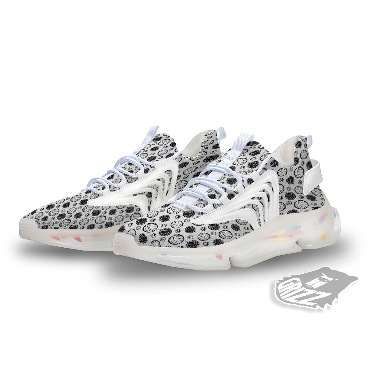 Volleyball White And Black Print Pattern White Gym Shoes-grizzshop