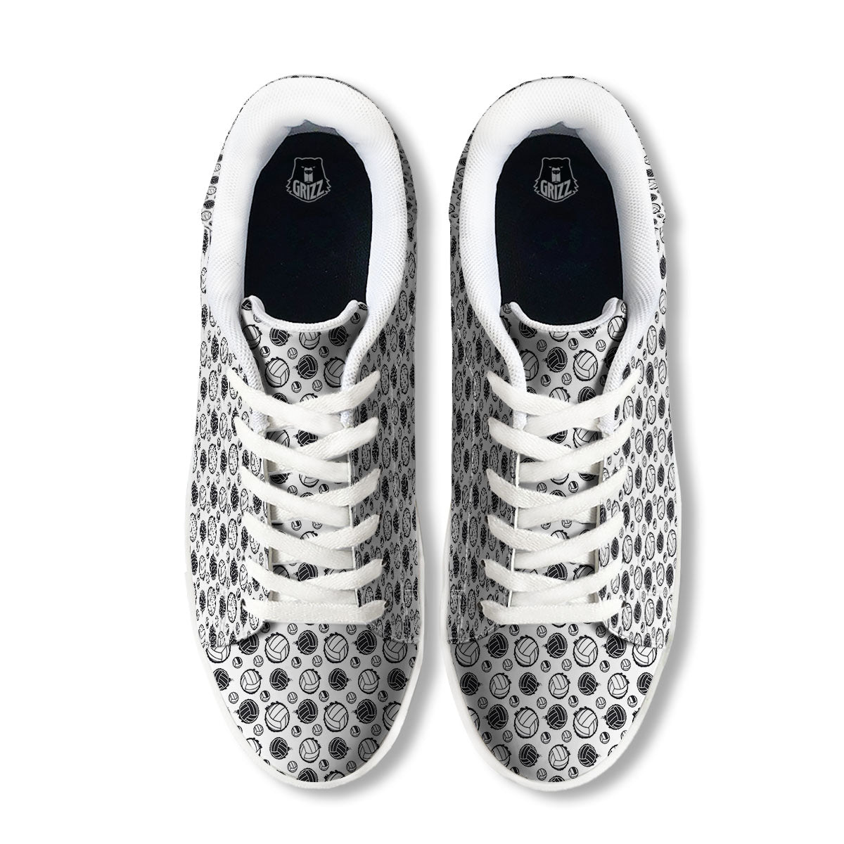 Volleyball White And Black Print Pattern White Low Top Sneakers-grizzshop
