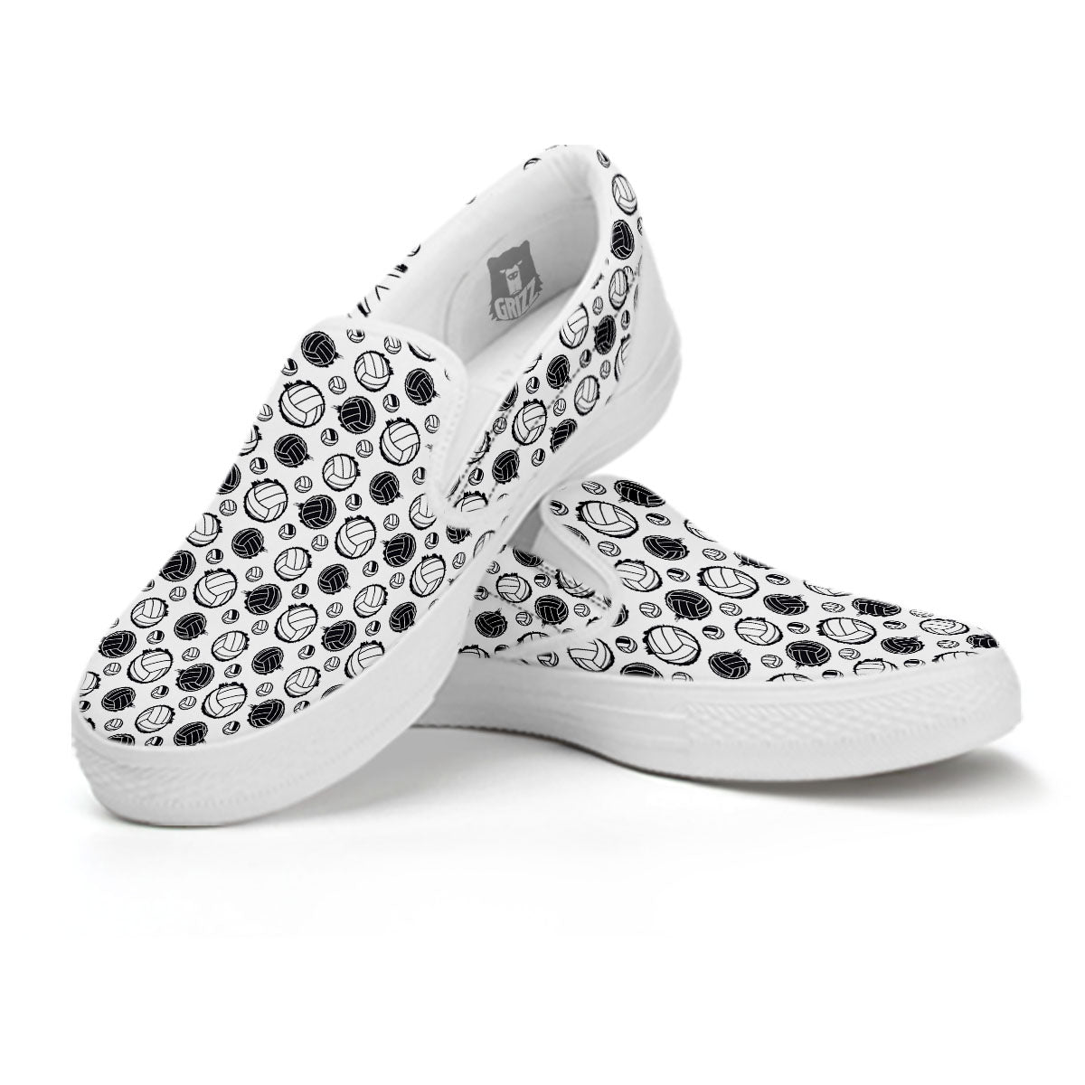 Volleyball White And Black Print Pattern White Slip On Shoes-grizzshop
