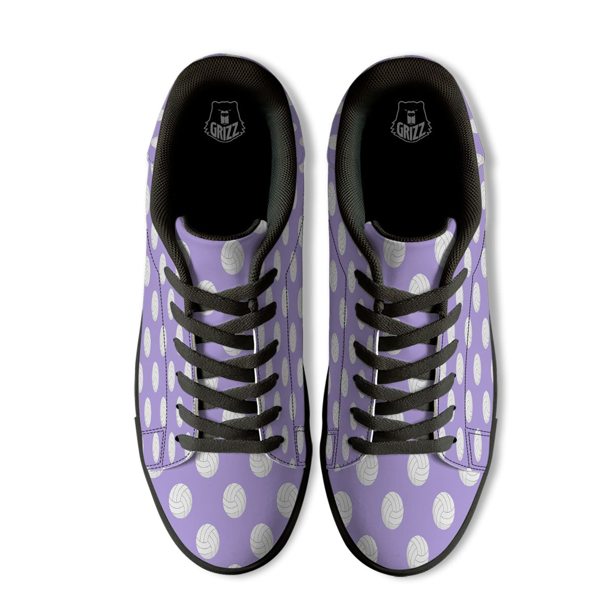 Volleyball White And Purple Print Pattern Black Low Top Sneakers-grizzshop